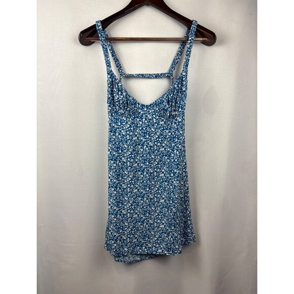 Women’s Princess Polly Size 4 Blue Tank Backless Mini Sundress w/ White Florals - Picture 1 of 8